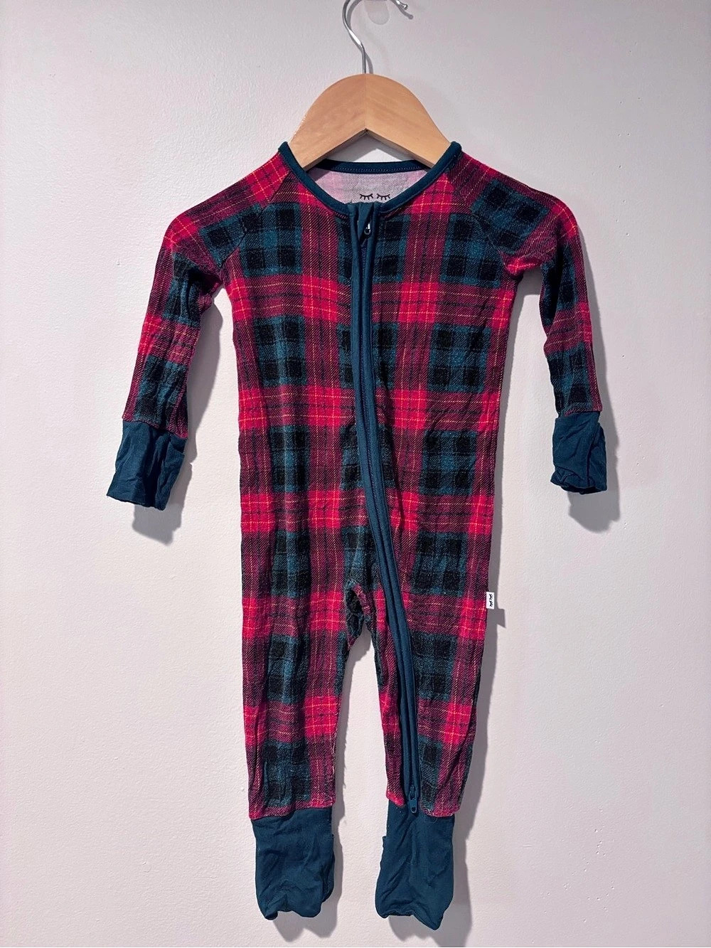 little sleepies Northern Night Plaid Zippy Footie Red & Blue 3-6 Months